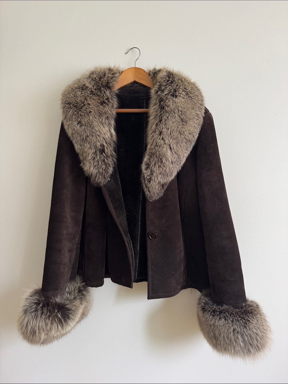 Danier Dark Brown Suede Jacket with Fur Trim